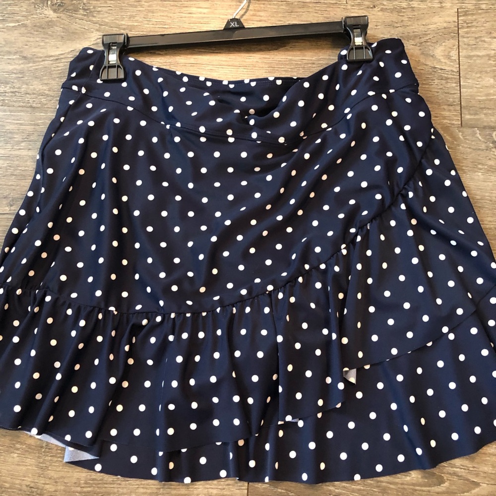 Draper James Navy Blue and White Polka Dot Ruffle Skirt